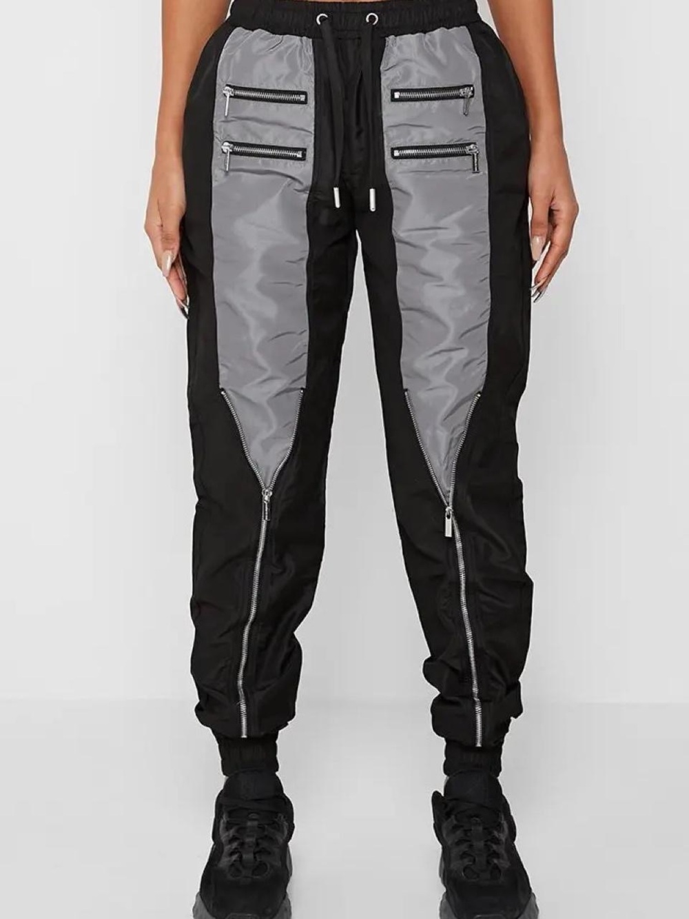 Maniere De Voir Black and Gray Panel Zip Cargo Joggers